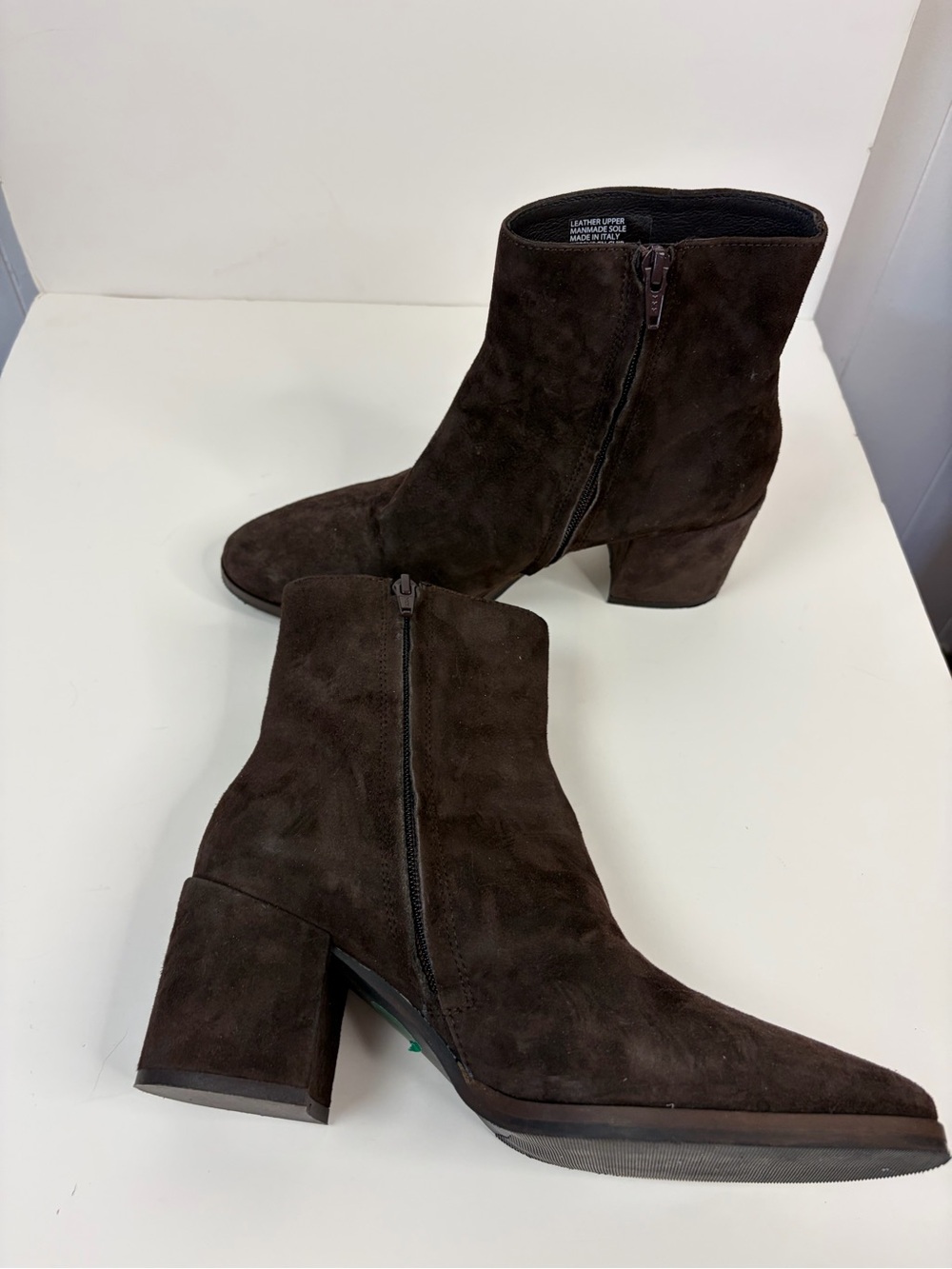 Debut Italy Brown Suede Leather Chunky Block Heel Shoes Boots Booties size 39 8 - Picture 3 of 7